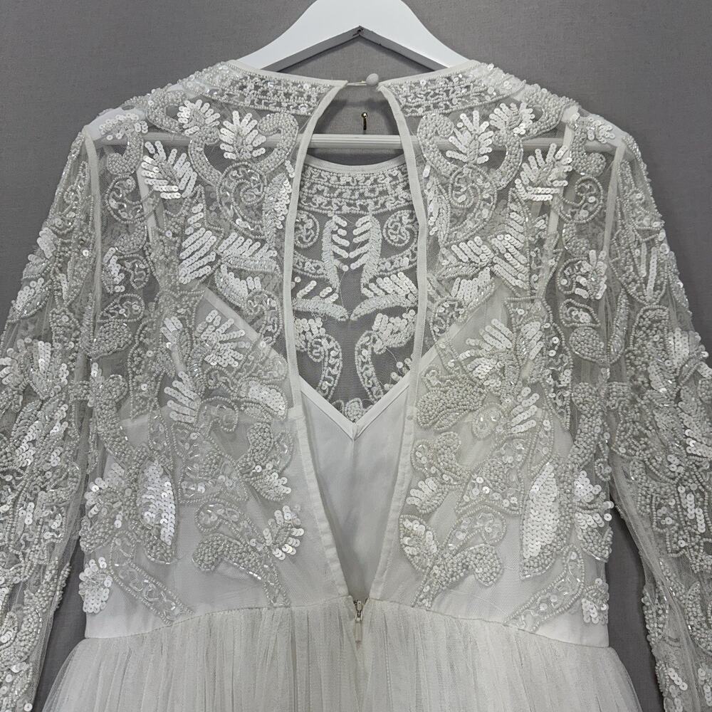 ASOS Bridal Elizabeth Long Sleeve Wedding Dress Womens 8 White Beaded Tulle Gown - Picture 4 of 14